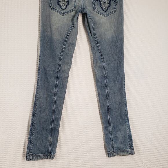 Antik Denim Jeans Womens 26 Blue Low Rise Skinny Embroidered Button Fly Western - Picture 16 of 16